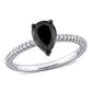 Original Amour 14k White Gold 1 1/10 CT TW Pear and Round-Cut Black and White Diamond Teardrop Engagement Ring