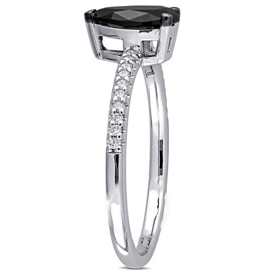 Original Amour 14k White Gold 1 1/10 CT TW Pear and Round-Cut Black and White Diamond Teardrop Engagement Ring