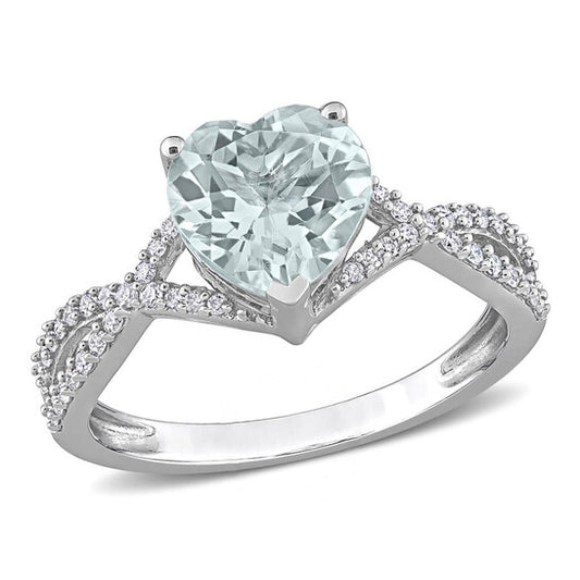 Original Amour 14k White Gold 1 1/2 CT TGW Heart Aquamarine 1/5 CT TDW Diamond Infinity Ring