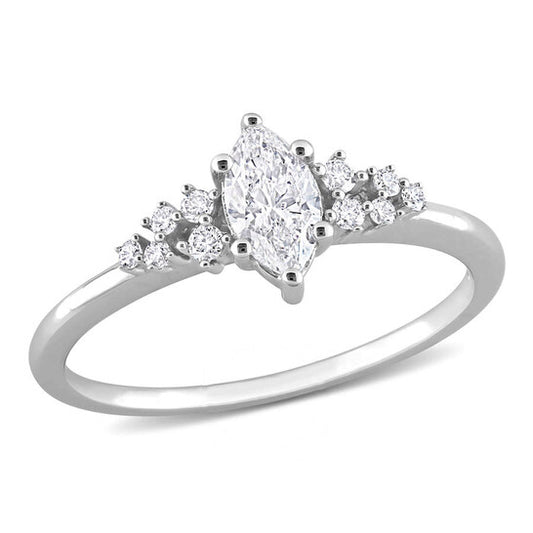 Original Amour 14k White Gold 1/2 Ct TW Marquise and Round Diamond Engagement Ring