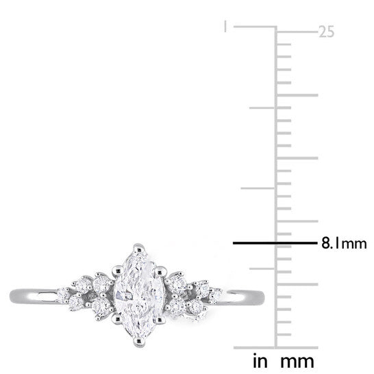 Original Amour 14k White Gold 1/2 Ct TW Marquise and Round Diamond Engagement Ring