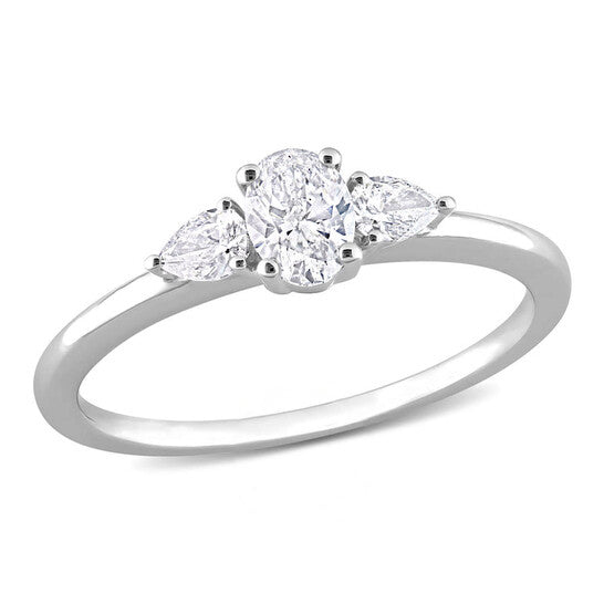 Original Amour 14k White Gold 1/2 Ct TW Oval and Pear Diamond 3-stone Engagement Ring