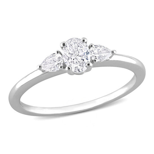 Original Amour 14k White Gold 1/2 Ct TW Oval and Pear Diamond 3-stone Engagement Ring