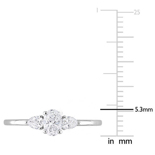 Original Amour 14k White Gold 1/2 Ct TW Oval and Pear Diamond 3-stone Engagement Ring