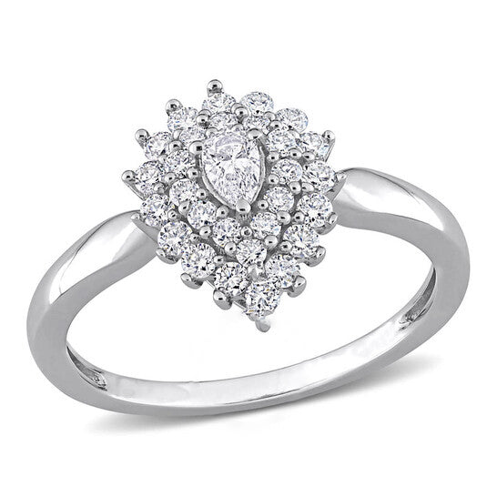 Original Amour 14k White Gold 1/2 Ct TW Pear and Round Diamond Graduated Halo Engagement Ring