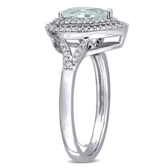 Original Amour 14k White Gold 1/4 CT TDW Diamond and 1 1/5 CT TGW Aquamarine Halo Ring