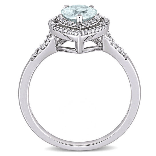 Original Amour 14k White Gold 1/4 CT TDW Diamond and 1 1/5 CT TGW Aquamarine Halo Ring