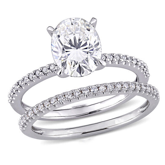 Original Amour 14K White Gold 1/4 CT TDW Diamond and 2 CT TGW Created White Moissanite Bridal Ring Set