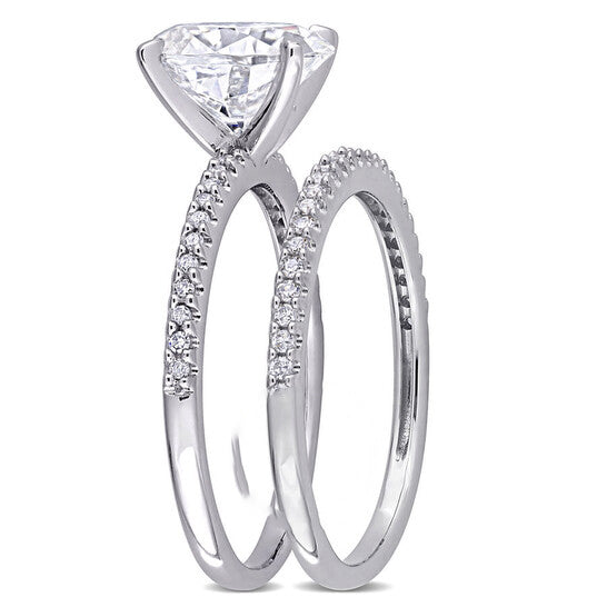 Original Amour 14K White Gold 1/4 CT TDW Diamond and 2 CT TGW Created White Moissanite Bridal Ring Set