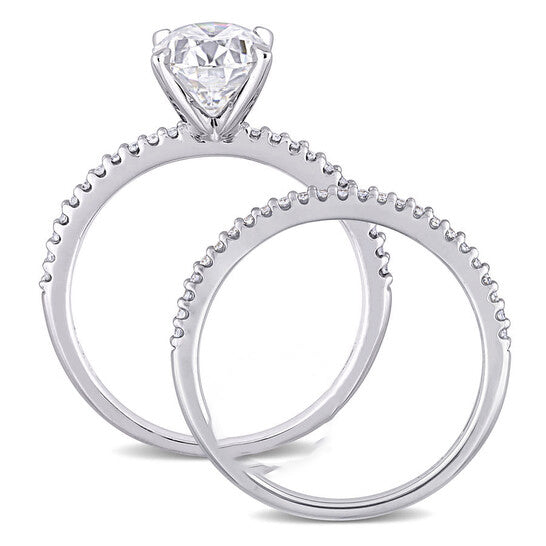 Original Amour 14K White Gold 1/4 CT TDW Diamond and 2 CT TGW Created White Moissanite Bridal Ring Set