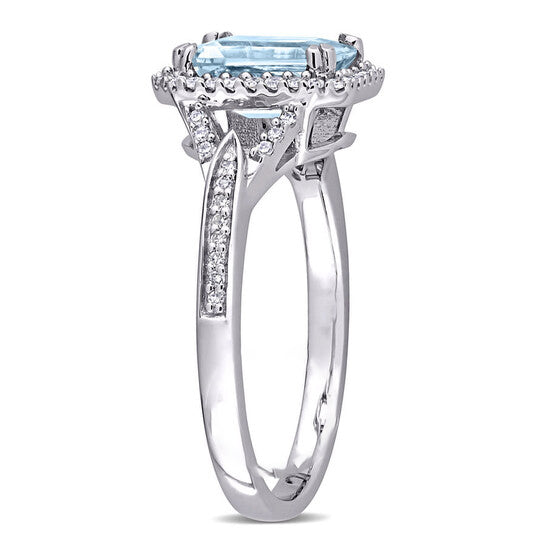 Original Amour 14K White Gold 1/5 CT TDW Diamond and 1 7/8 CT TGW Aquamarine Halo Ring