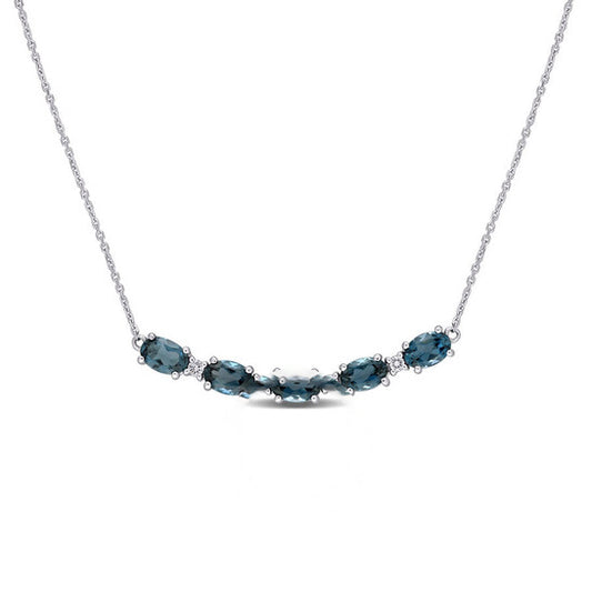 Original AMOUR 2 1/2 CT TGW London Blue Topaz and 1/7 CT TW Diamond Rounded Bar Necklace In 14K White Gold