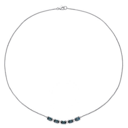 Original AMOUR 2 1/2 CT TGW London Blue Topaz and 1/7 CT TW Diamond Rounded Bar Necklace In 14K White Gold