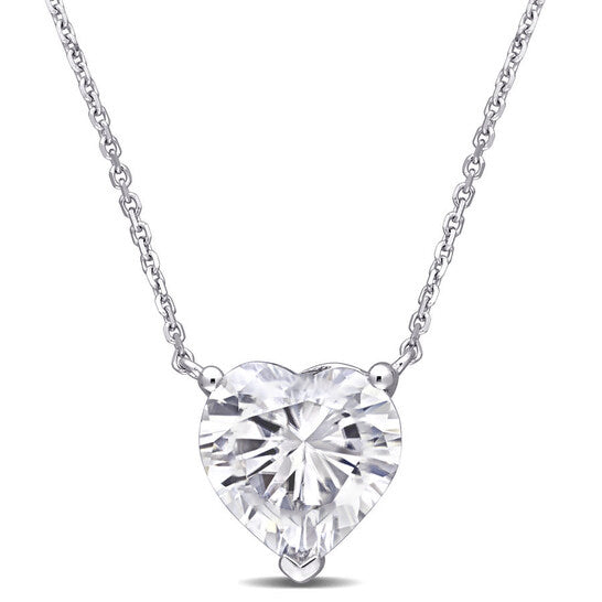 Original AMOUR 3-1/2 CT DEW Heart Shape Created Moissanite Solitaire Pendant with Chain In 14K White Gold