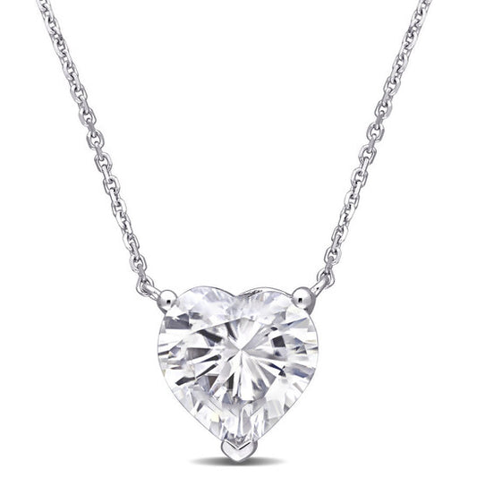 Original AMOUR 3-1/2 CT DEW Heart Shape Created Moissanite Solitaire Pendant with Chain In 14K White Gold