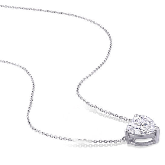 Original AMOUR 3-1/2 CT DEW Heart Shape Created Moissanite Solitaire Pendant with Chain In 14K White Gold