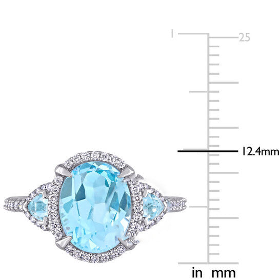 Original Amour 14K White Gold 4 CT TGW Sky Blue Topaz and 1/4 CT TDW Diamond 3-Stone Ring