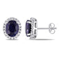 Original AMOUR 5 1/3 CT TGW Oval Diffused Sapphire and 3/8 CT TW Diamond Halo Earrings In 14K White Gold