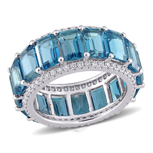 Original Amour 14k White Gold 5/8 CT Diamond TW And 11 7/8 CT TGW London Blue Topaz Eternity Ring