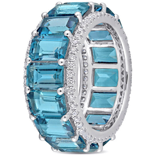 Original Amour 14k White Gold 5/8 CT Diamond TW And 11 7/8 CT TGW London Blue Topaz Eternity Ring