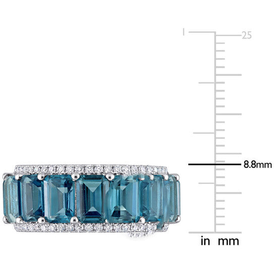 Original Amour 14k White Gold 5/8 CT Diamond TW And 11 7/8 CT TGW London Blue Topaz Eternity Ring