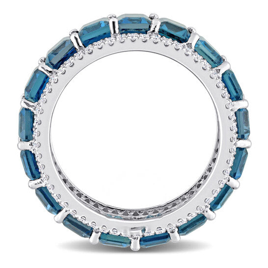 Original Amour 14k White Gold 5/8 CT Diamond TW And 11 7/8 CT TGW London Blue Topaz Eternity Ring