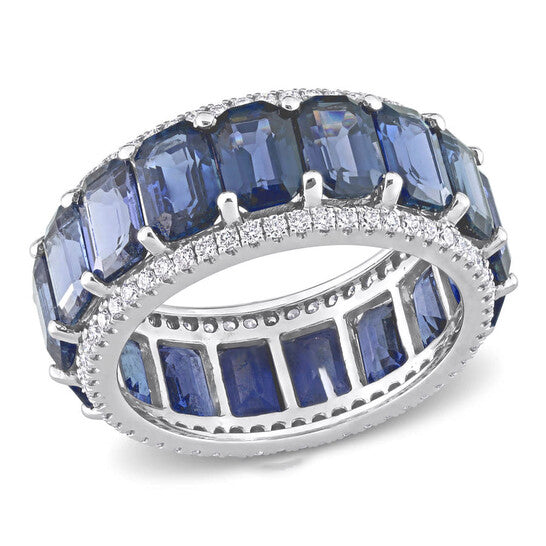 Original Amour 14k White Gold 5/8 CT Diamond TW And 11 7/8 CT TGW Blue Sapphire Eternity Ring