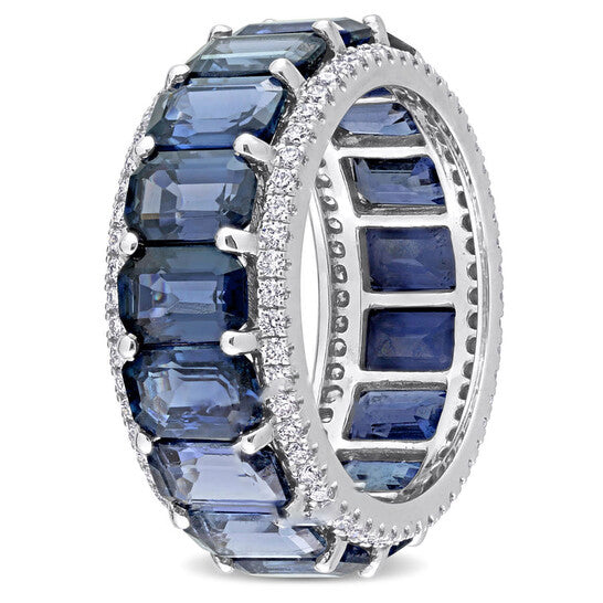 Original Amour 14k White Gold 5/8 CT Diamond TW And 11 7/8 CT TGW Blue Sapphire Eternity Ring