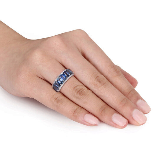 Original Amour 14k White Gold 5/8 CT Diamond TW And 11 7/8 CT TGW Blue Sapphire Eternity Ring