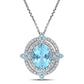 Original AMOUR 6 1/5 CT TGW Sky-blue Topaz and 1/2 CT TW Diamond Circular Double Halo Pendant with Chain In 14K White Gold