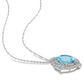 Original AMOUR 6 1/5 CT TGW Sky-blue Topaz and 1/2 CT TW Diamond Circular Double Halo Pendant with Chain In 14K White Gold