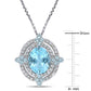 Original AMOUR 6 1/5 CT TGW Sky-blue Topaz and 1/2 CT TW Diamond Circular Double Halo Pendant with Chain In 14K White Gold