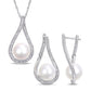 Original AMOUR 2-piece Set Of 9 - 9.5 Mm Cultured Freshwater Pearl and 1/2 CT TW Diamond Teardrop Earrings and Pendant with Chain In 14K White Gold