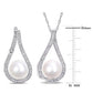 Original AMOUR 2-piece Set Of 9 - 9.5 Mm Cultured Freshwater Pearl and 1/2 CT TW Diamond Teardrop Earrings and Pendant with Chain In 14K White Gold