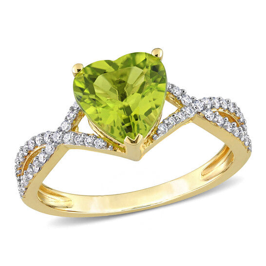 Original Amour 14k Yellow Gold 1 5/8 CT TGW Heart Peridot and 1/5 CT TDW Diamond Infinity Ring