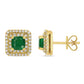 Original AMOUR 1 CT TGW Emerald and 2/5 CT TW Diamond Square Halo Post Stud Earrings In 14K Yellow Gold