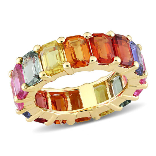 Original Amour 14k Yellow Gold 11 1/5 CT TGW Multi Color Sapphire Eternity Ring