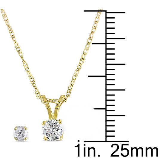 Original AMOUR 1/2 CT TW Diamond Solitaire Pendant with Chain and Stud Earrings 2-piece Set In 14K Yellow Gold