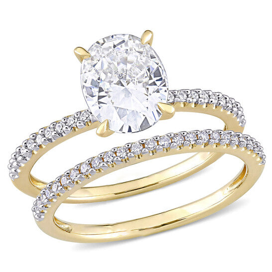 Original Amour 14k Yellow Gold 1/4 CT Diamond and 2 CT TGW Created White Moissanite Bridal Ring Set