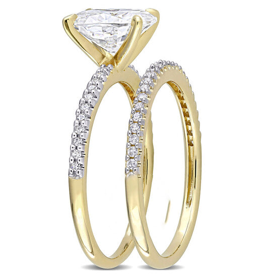 Original Amour 14k Yellow Gold 1/4 CT Diamond and 2 CT TGW Created White Moissanite Bridal Ring Set