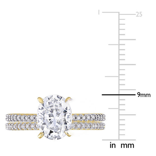 Original Amour 14k Yellow Gold 1/4 CT Diamond and 2 CT TGW Created White Moissanite Bridal Ring Set