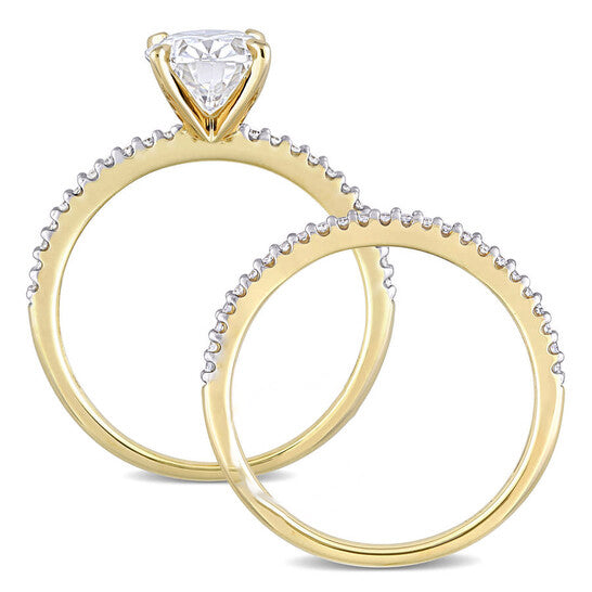 Original Amour 14k Yellow Gold 1/4 CT Diamond and 2 CT TGW Created White Moissanite Bridal Ring Set