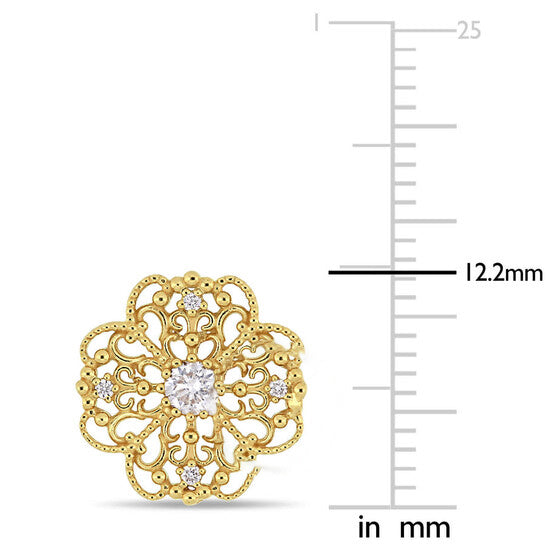 Original AMOUR 1/4 CT TW Diamond Filigree Floral Stud Earrings In 14K Yellow Gold