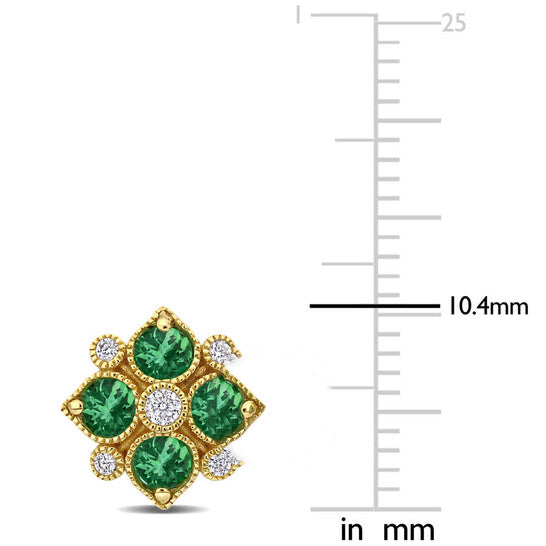 Original AMOUR 3/4 CT TGW Emerald and 1/8 CT TW Diamond Floral Stud Earrings In 14K Yellow Gold