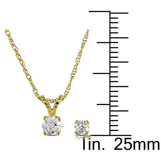 Original AMOUR 3/8 CT TW Diamond Solitaire Pendant with Chain and Stud Earrings 2-piece Set In 14K Yellow Gold