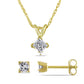 Original AMOUR 5/8 CT TW Princess Cut Diamond Solitaire Pendant with Chain and Stud Earrings 2-piece Set In 14K Yellow Gold