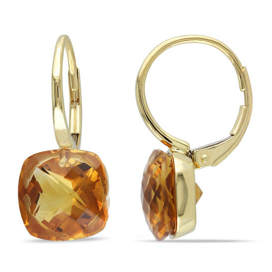 Original AMOUR 8 1/2 CT TGW Cushion Cut Checkerboard Madeira Citrine Leverback Earrings In 14K Yellow Gold