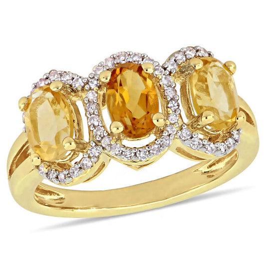 Original Amour 1/5 CT Diamond and 1 1/3 CT TGW Citrine Madeira w/ Citrine 3-Stone Ring in Yellow Silver