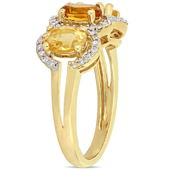 Original Amour 1/5 CT Diamond and 1 1/3 CT TGW Citrine Madeira w/ Citrine 3-Stone Ring in Yellow Silver