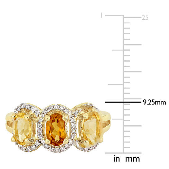 Original Amour 1/5 CT Diamond and 1 1/3 CT TGW Citrine Madeira w/ Citrine 3-Stone Ring in Yellow Silver